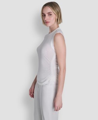 Women's Printed Tissue Knit Sleeveless Crew Neck Top