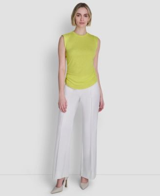 Women's Printed Tissue Knit Sleeveless Crew Neck Top