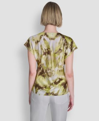 Women's Printed Woven Short-Sleeve V-Neck Blouse