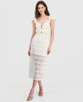 Juniors' Cap-Sleeve Crochet Midi Dress