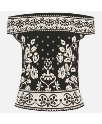 Women's Floral Embossed Knit Crop Top