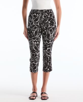 Petite Hibiscus Print Capri Pants with Riveted Vent