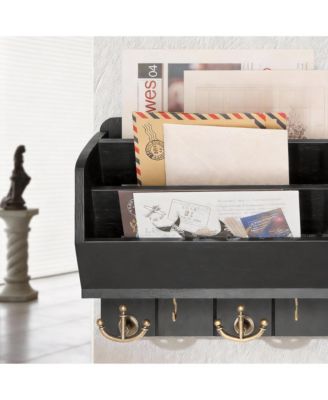 Wall Organizer with Mail Sorter, Drawer, Hooks, and Shelf - Rustic Decor
