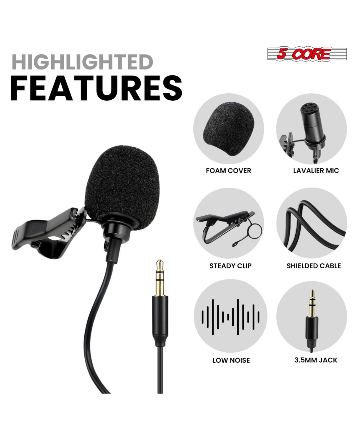 5 Core Microphone 2Pcs Lavalier Mic Wearable Omnidirectional Condenser 3.5mm Body Microfono