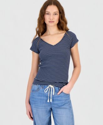 Juniors' Striped Ribbed Knit Top