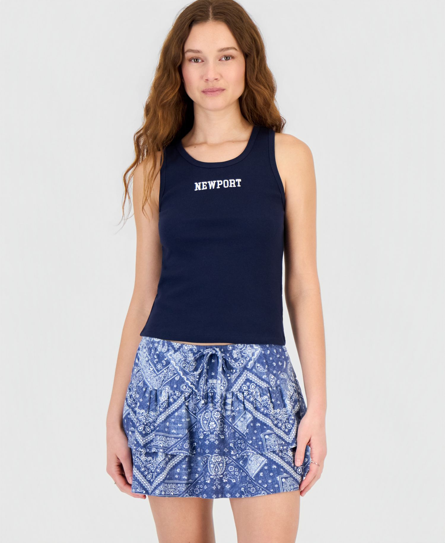 Juniors' Embroidered Ribbed Tank