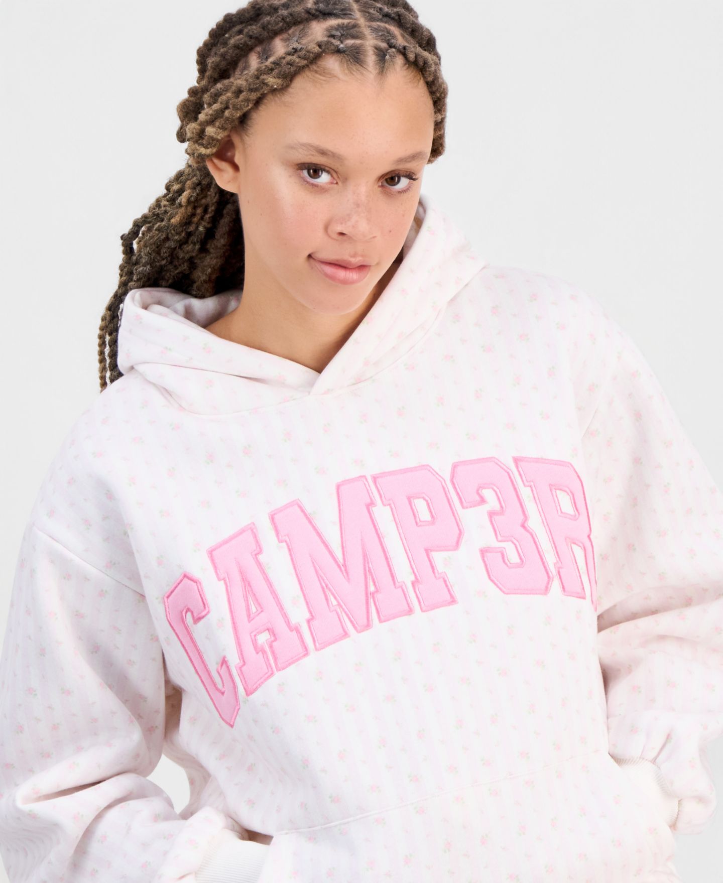 Женское худи The Happy Camp3r Juniors' Floral Print Logo Hooded, цвет: Полосатый — фото 6