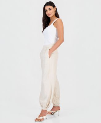 Petite Linen-Blend Pull-On Drawstring Pants