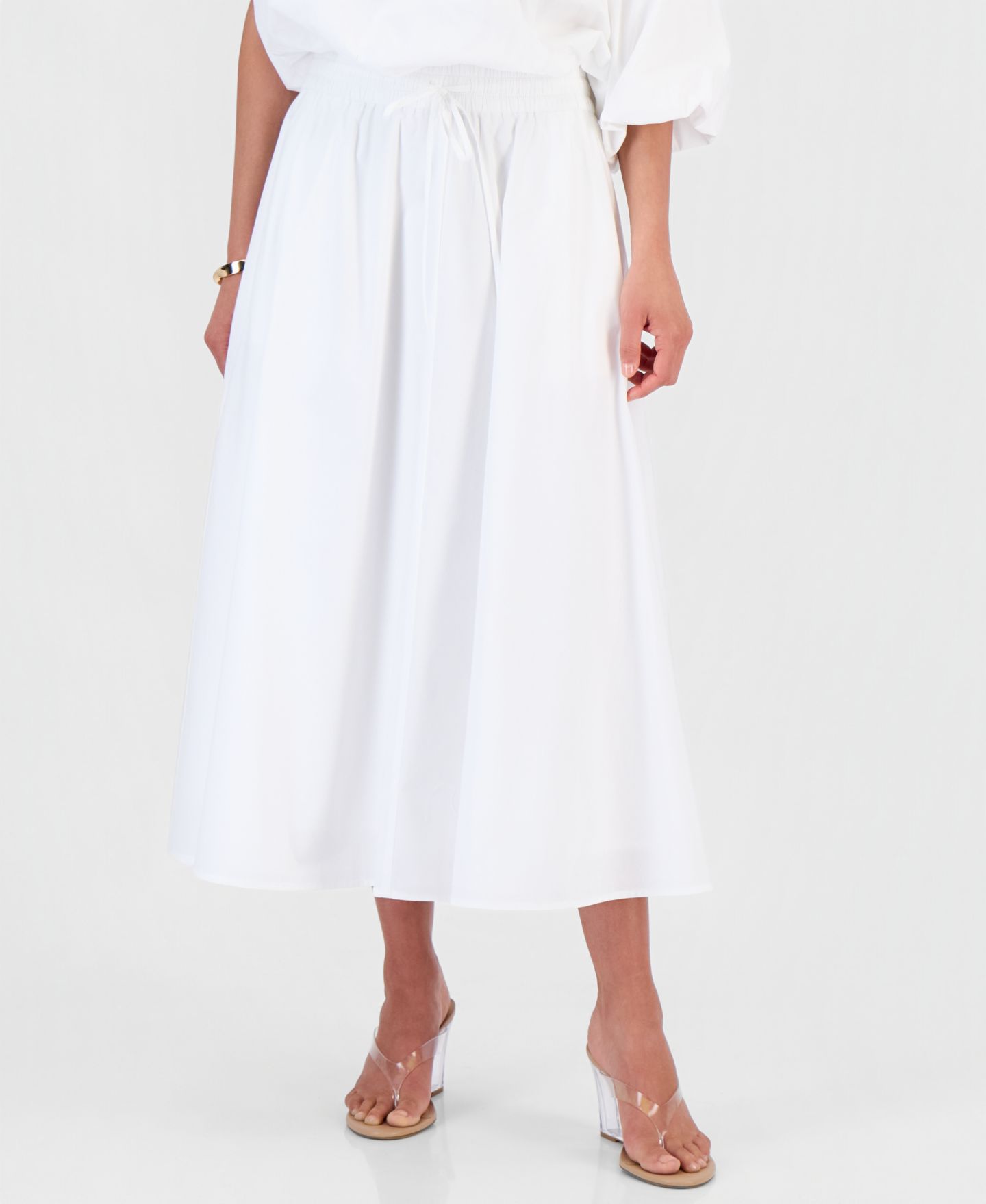Женская юбка I.N.C. International Concepts Petite Solid Pleated Drawstring Midi, цвет: Яркий белый — фото 2