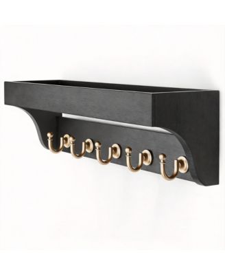 Wood Key Rack with Hooks and Shelves for Entryway Decoration