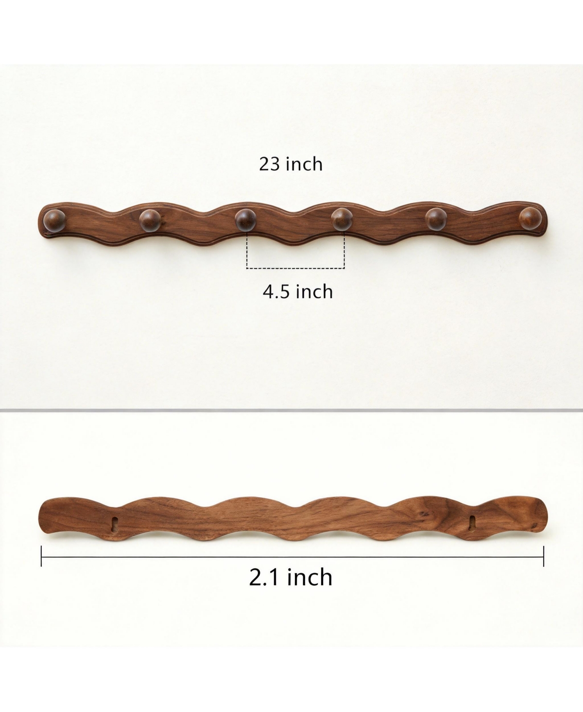 Yigii Wave-Shape Walnut Wood Coat Rack with 6 Hooks for Hats, Coats, Bags