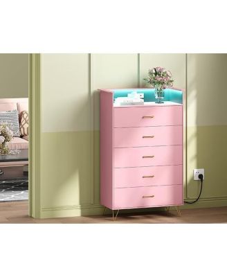 Modern 5-Drawer Tall Dresser for Bedroom, Wood Chest of Drawers with Silent Closing Slides, Water-Resistant White Storage Organizer for Hallway