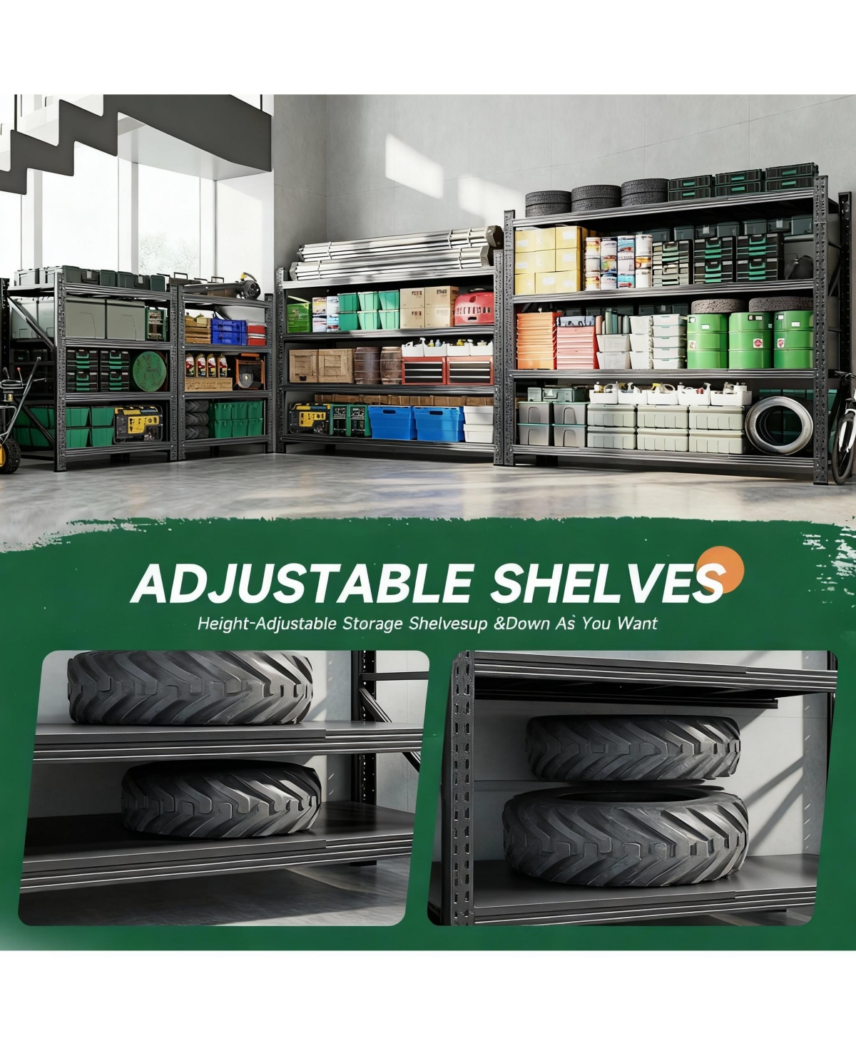 Yigii Heavy Duty79" W x 70" H Garage Shelving, 4-Tier, Adjustable, 6000 lbs Capacity