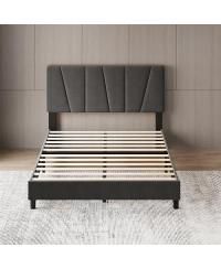 Full Size Bed Frame with Adjustable Headboard, Velvet Upholstered Platform Bed Frame