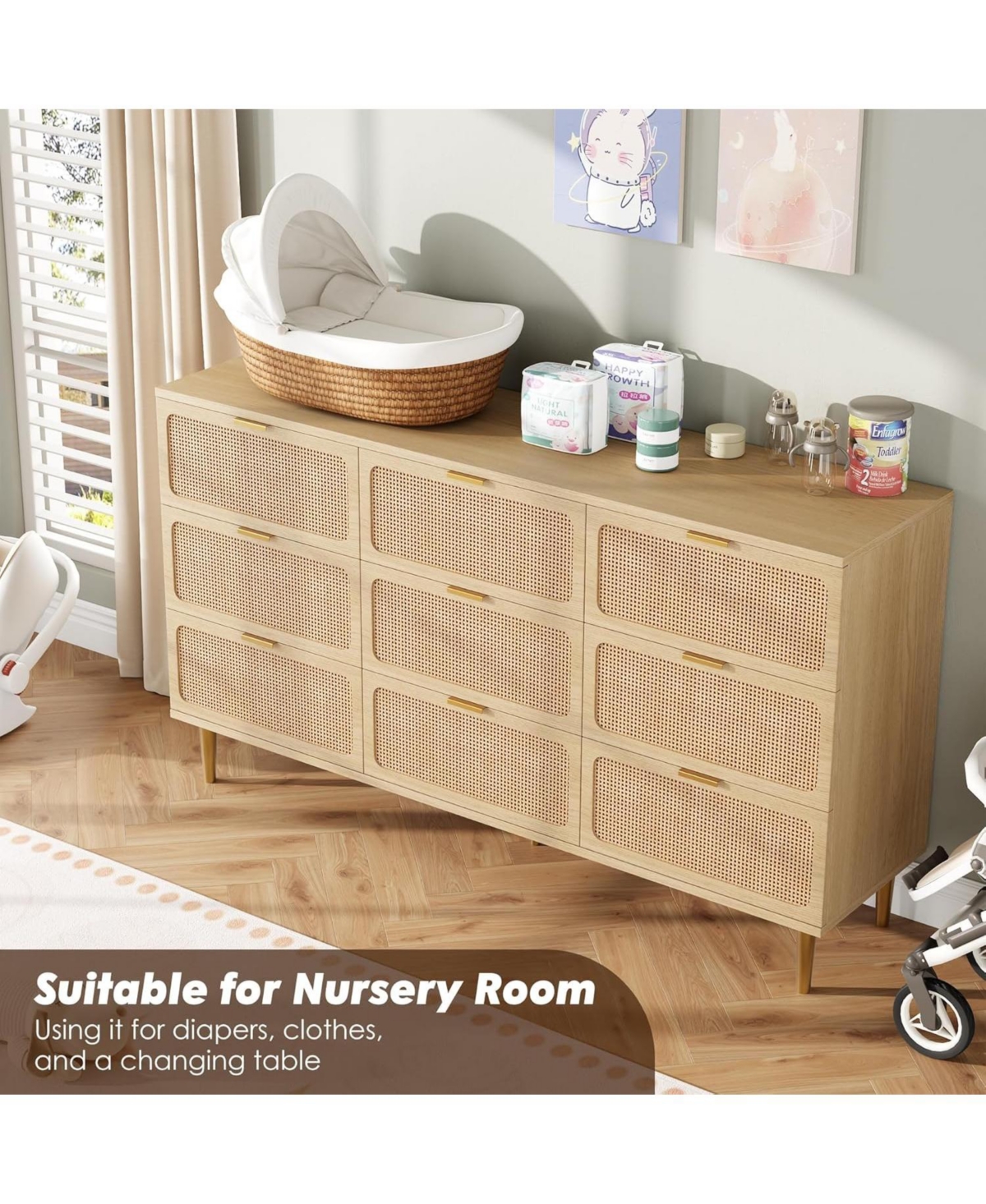 Gaomon Garvee Rattan 9-Drawer Dresser, Tall Modern Closet with Deep Storage