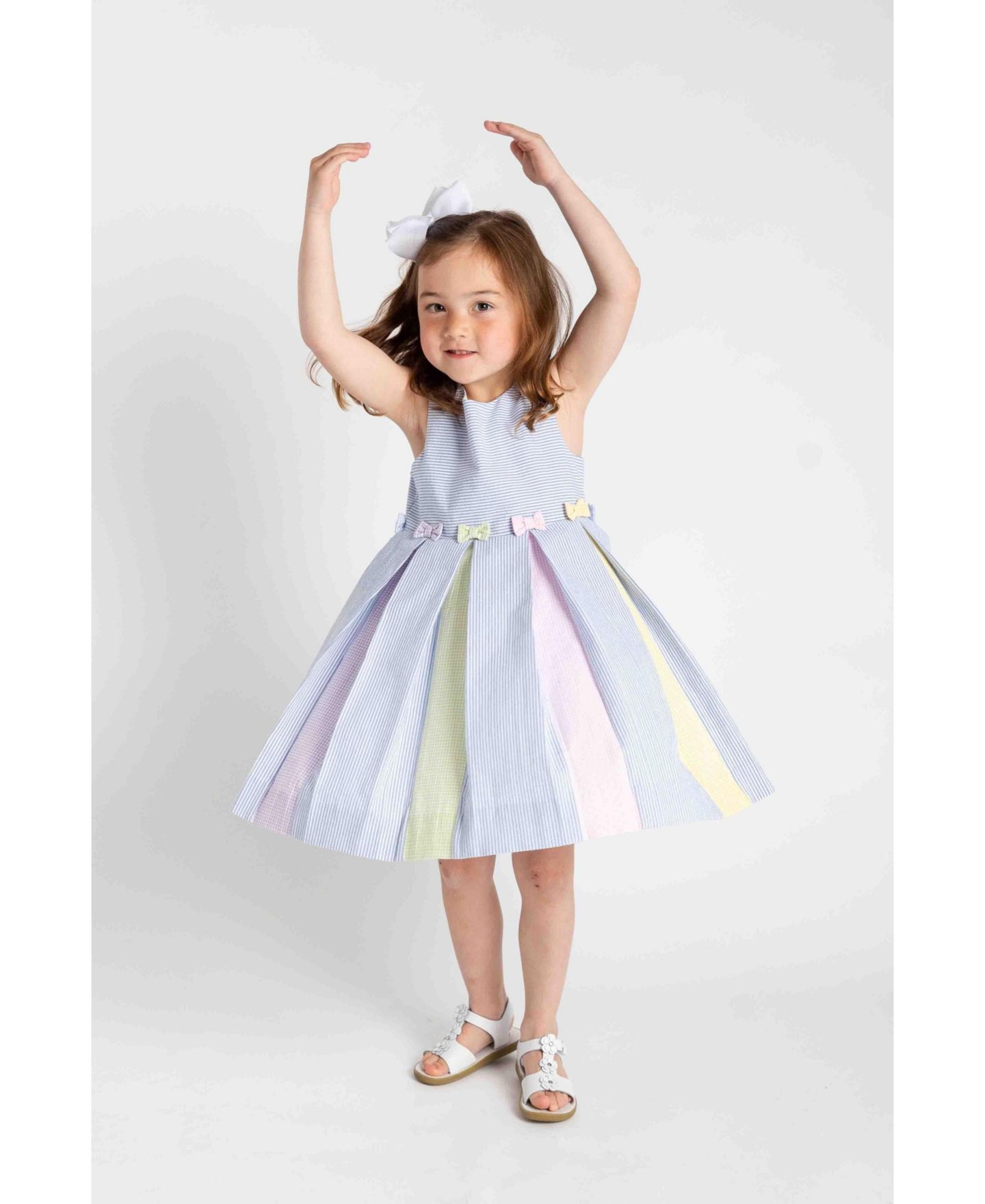 Платье Florence Eiseman Multicolor Seersucker Pleated Dress для девочек — фото 3