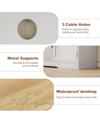 72" Farmhouse TV Stand with Wave Pattern Glass Door Cabinets & Open Storage Media Console