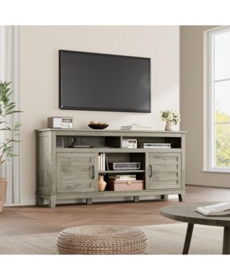 63" MDF Rustic Farmhouse TV Stand for 70" TVs, Height-Adjustable Shelves Media Console