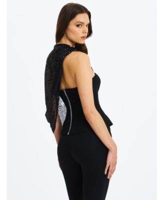 Women's Quinette Peplum Top with Beaded Asymmetrical Cape