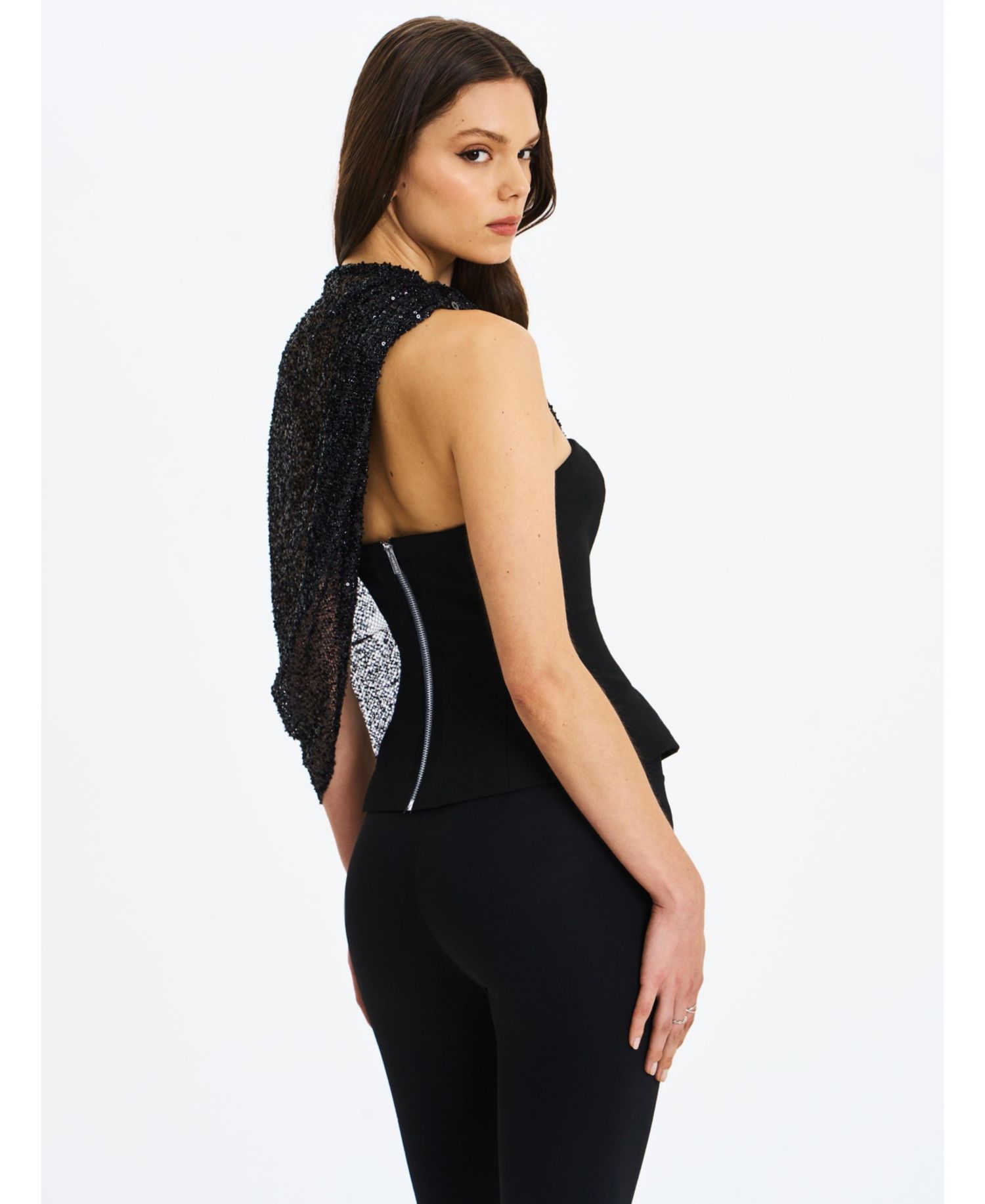 Women's Quinette Peplum Top with Beaded Asymmetrical Cape