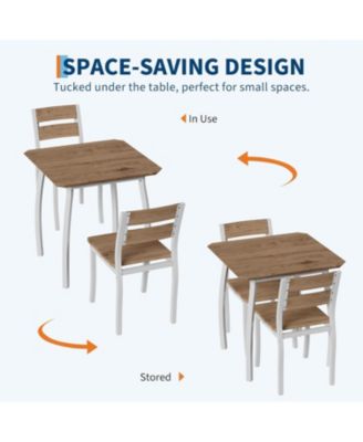 Modern 3 Piece Dining Table Set for 2 – Metal Frame, Wood Grain Tabletop, Wooden Cushion Chairs