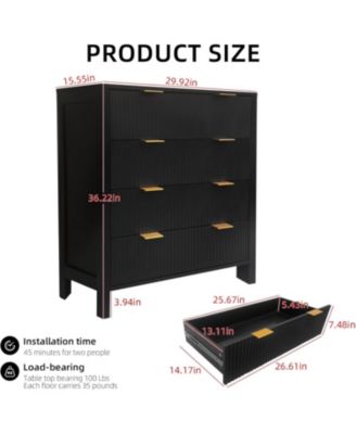 Fluted 4 Drawers Dresser, Modern Chest of Drawers, Wood Drawer Organizer with Waveform Fluted Panel