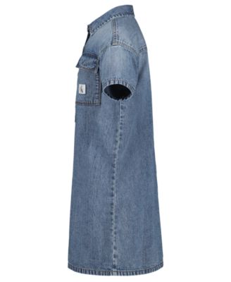 Girls' 7-16 Short-Sleeve Patch Pocket Denim Shirtdress