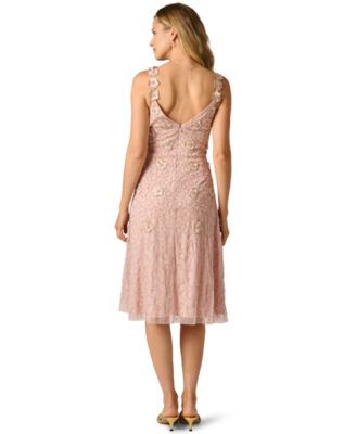 Women's Bead Flower Petal V-Neck Midi Gown