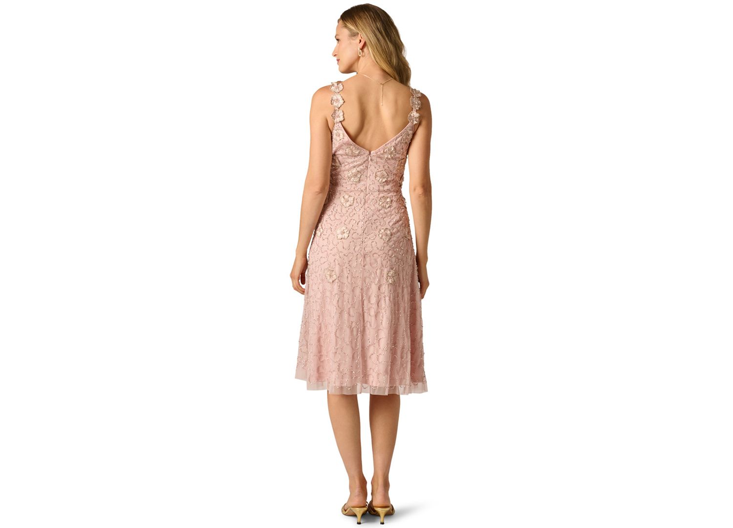 Women's Bead Flower Petal V-Neck Midi Gown