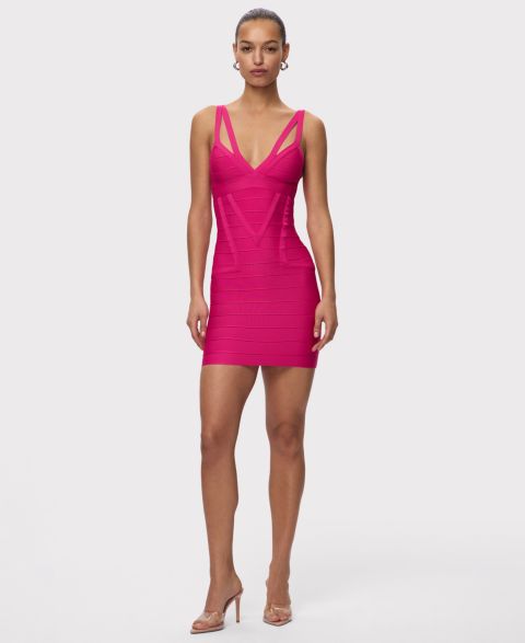 Женское платье Herve Leger V-Neck Mini, цвет: Punch