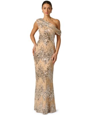 Women's Draped Sequin One-Shoulder Ball Gown