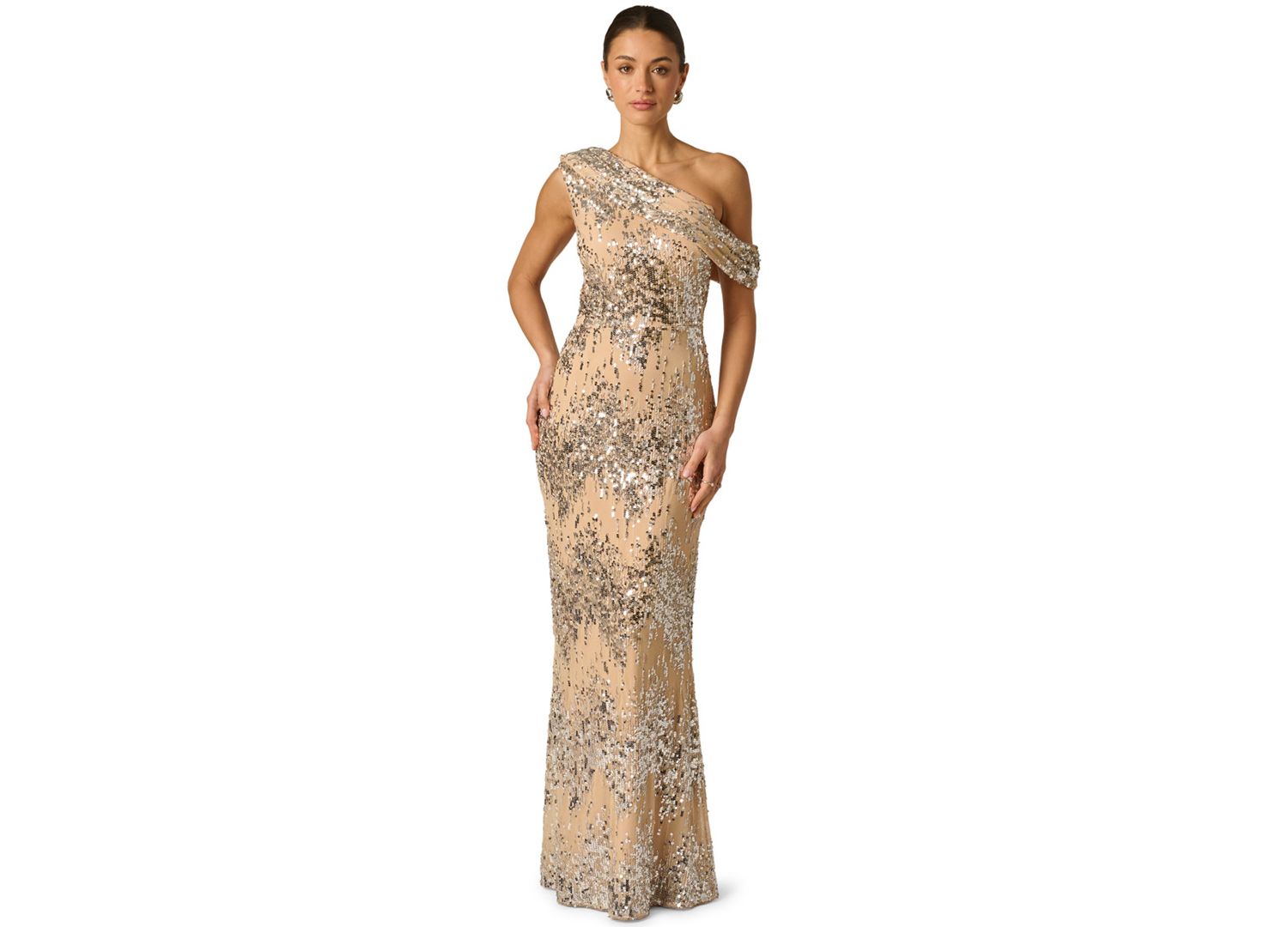 Women's Draped Sequin One-Shoulder Ball Gown