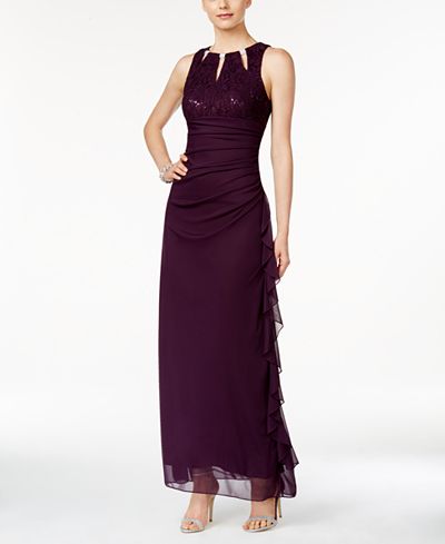 Betsy & Adam Petite Embellished Lace Gown