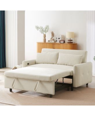 Pull-out Sofa Bed Convertible Couch 2 Seat Loveseat Sofa Modern Sleeper Sofa with Two Throw Pillows and USB