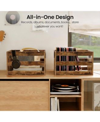 Vinyl Record Storage Crate - 40 Record Capacity, Rustic Brown, Multifunctional