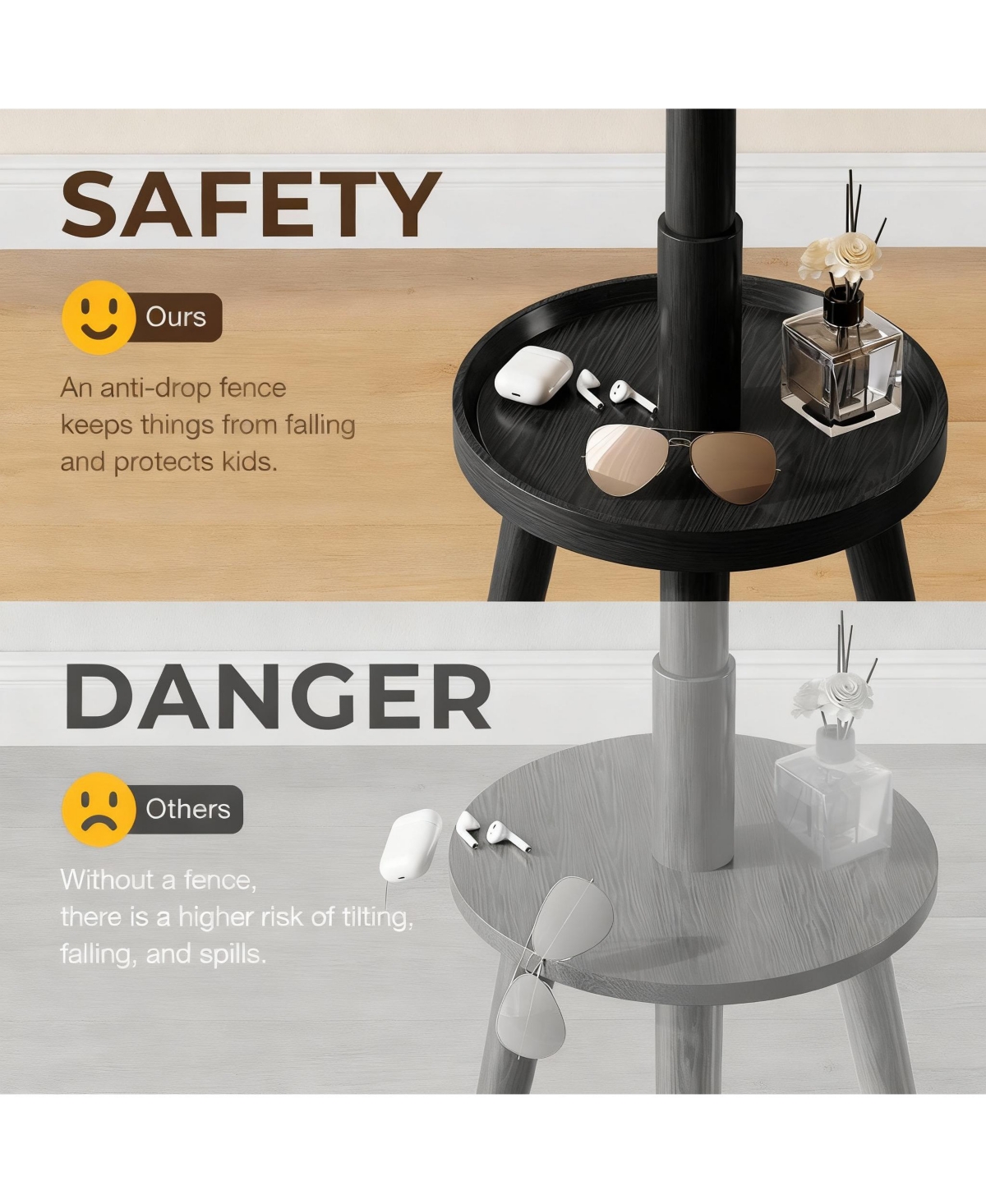 Yigii Solid Wood Standing Coat Rack with 8 Hooks & Shelf