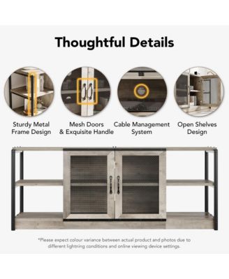 Farmhouse TV Stand for 65+ Inch TVs, Media Stand with Mesh Door & Storage Shelves