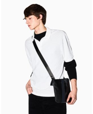 Men's Striped Flat Logo Graphic Details Crossbody Bag