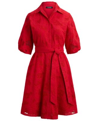 Petite Eyelet Voile Balloon-Sleeve Shirtdress
