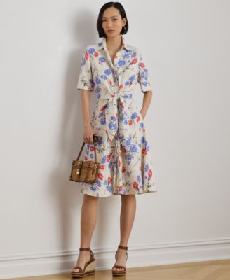 Petite Floral Tie-Front Collared Shirt Dress