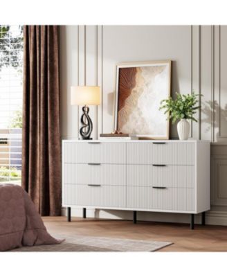 CuisinSmart 6 Drawer Dresser with Waveform Fluted Panel,Modern Bedroom Dresser Chest Cabinet Organizer with Anti-Tipping Design