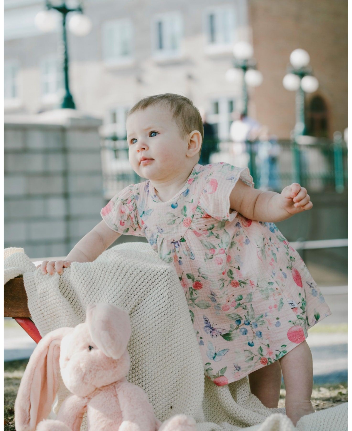 Deux par Baby Girls Cotton Muslin Dress and Bloomer Set Pink Printed Berries