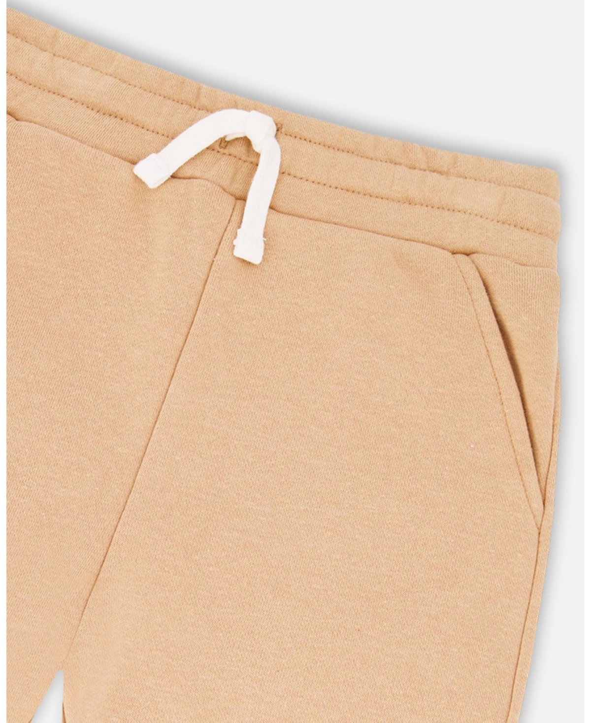 Deux par Toddler Boys French Terry Sweatpants with Cross Seams Beige