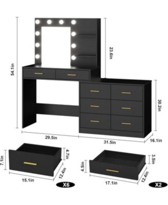 61" Vanity Desk with Lighted Mirror, 8 Drawers & 3 Light Modes