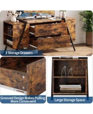 47" Modern Farmhouse TV Stand, 2 Drawers Adjustable Shelves U-Shaped Metal Legs Entertainment Center