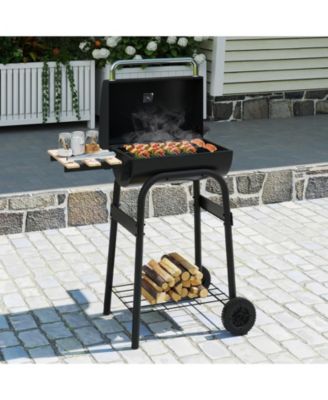 Barrel Charcoal Grill with Foldable Side Table and Thermostat