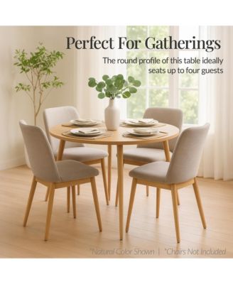 Round Mid-Century Modern 35.5in Dining Table, Dinette for Home or Kitchen w/Wood Finish Steel Legs 