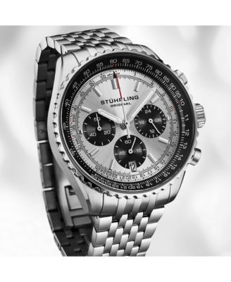 Men s 1010B Quartz Chronograph Watch, 42mm Stainless Steel Case, Silver Dial, Steel Bracelet