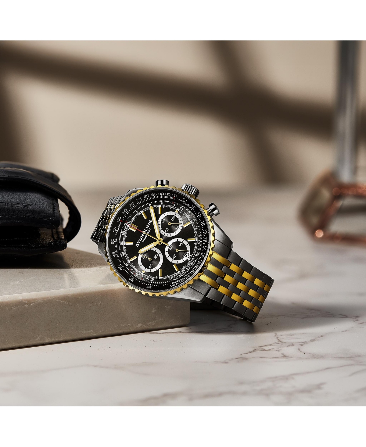 Stuhrling Men s 1010B Quartz Chronograph Watch, 42mm Stainless Steel Case, Silver Dial, Bracelet