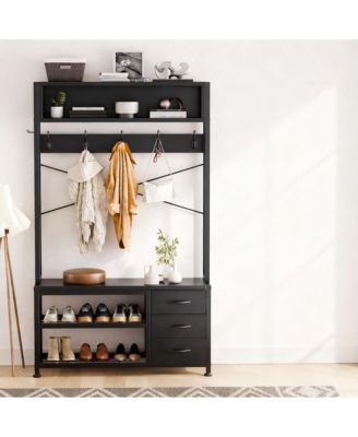 6-in-1 Entryway Shoe Bench Coat Rack with 12 Hooks, 3 Drawers, and Storage